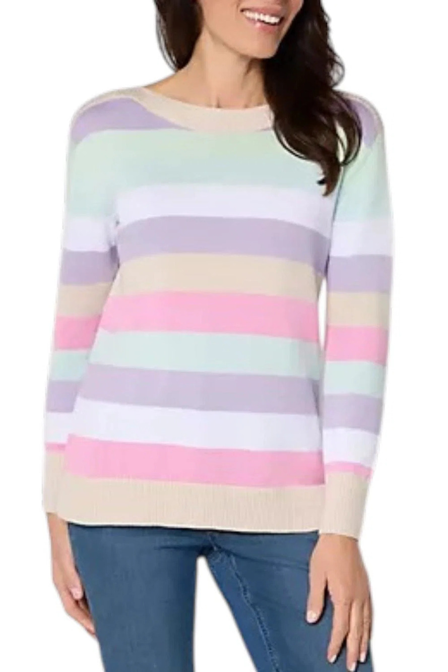 Belle by Kim Gravel Women's Quiet Luxury Striped Bateau Sweater Multi - Regular
